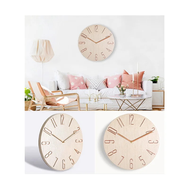 

【Superdeals】2X Simple Wall Clock 12 Inch Living Room Home Wall Clock Clock Watch Fashion Bedroom Wall Clock-Beige