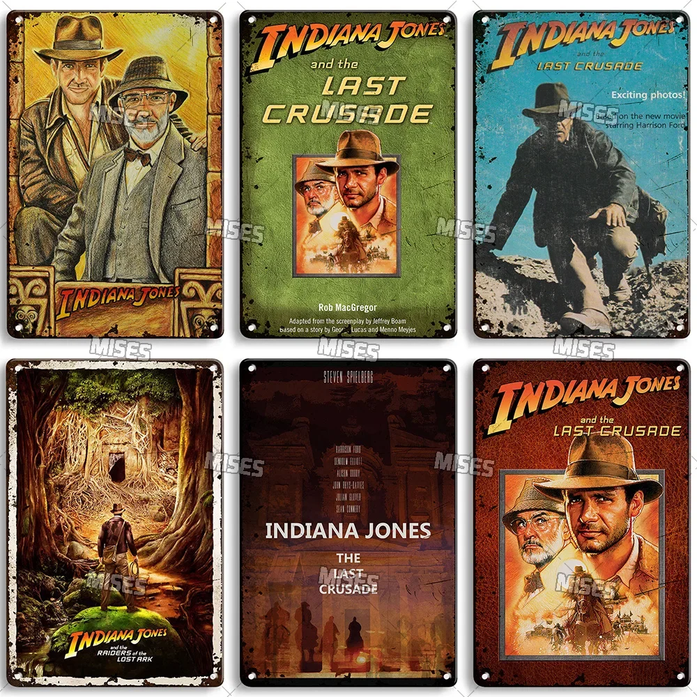 MISES Filme Indiana Jones e a Última Cruzada Metal Tin Sign Placa de Metal Vintage Home Bar Studio Decoração Industrial Placa de Parede