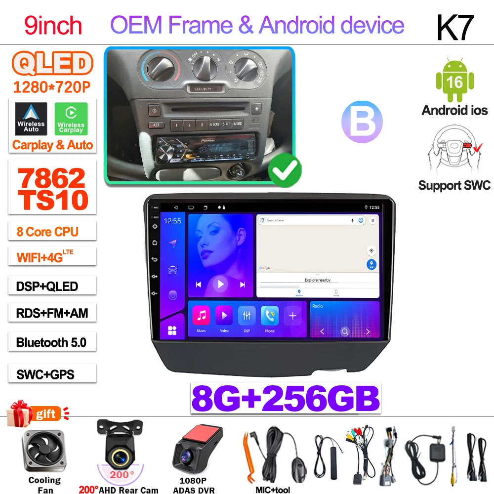 7“ 9” Android 16 Autoradio Voor Toyota Vitz XP10 Yaris Platz Echo 1999 2000 2001-2005 Multimedia Video Player Carplay GPS RDS