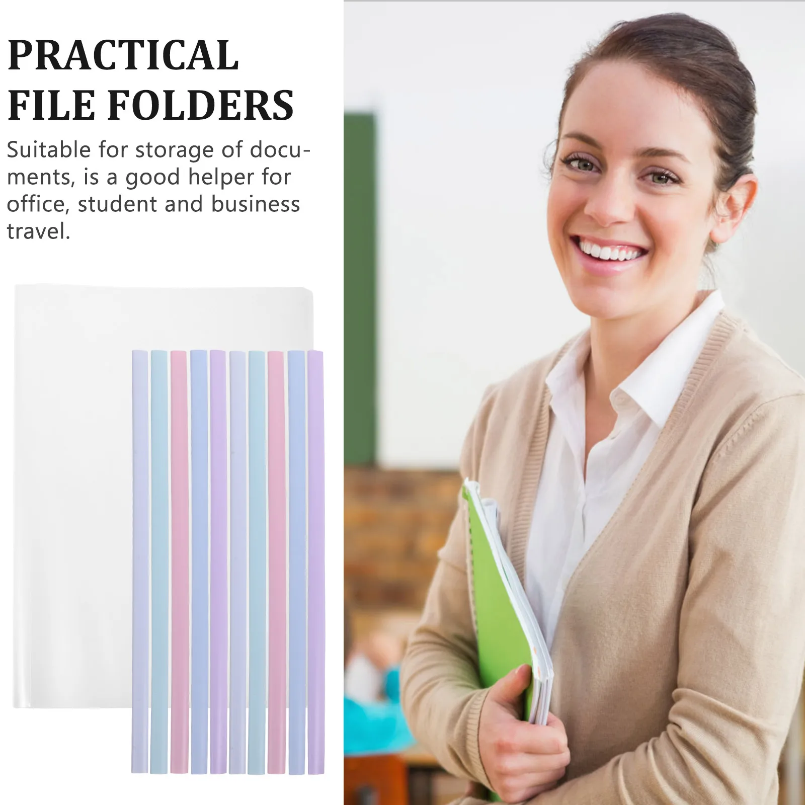

10 Pcs A4 Waterproof Thick Transparent Drop Folder Slide Binder Clips Plastic Document ganizer Loose Leaf Storage File Bag