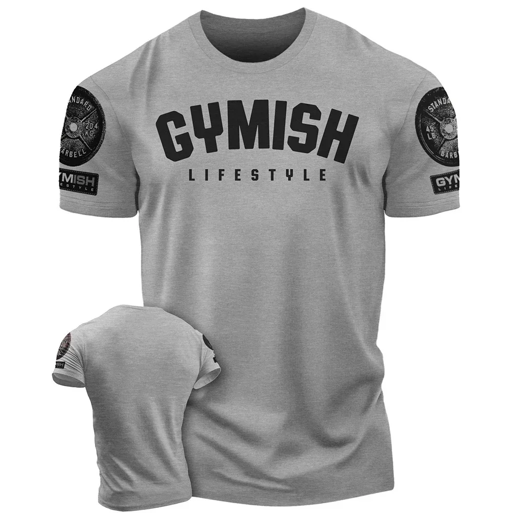 Fashion Men's Weight Plate Graphic T-Shirt Gym Workout Short Sleeve Crew Neck Tee Fitness Training Tops for Men