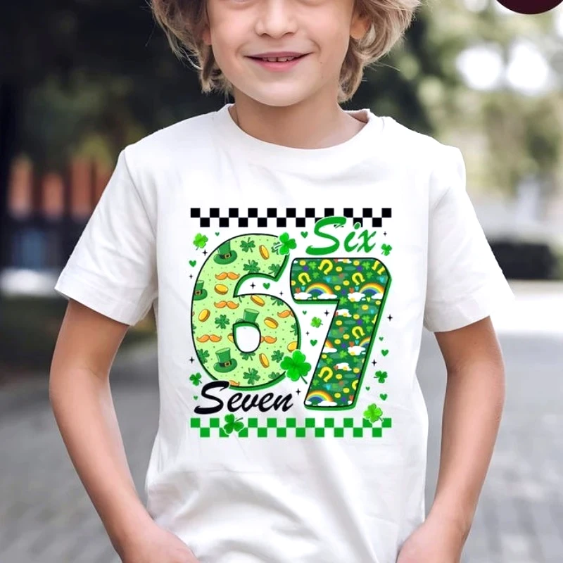 67 Kids Lucky Irish Clover Number Tee Girls and Boys St Patricks Shamrock Toddler Cute and Funny Shirt Summer New Kids Clothes