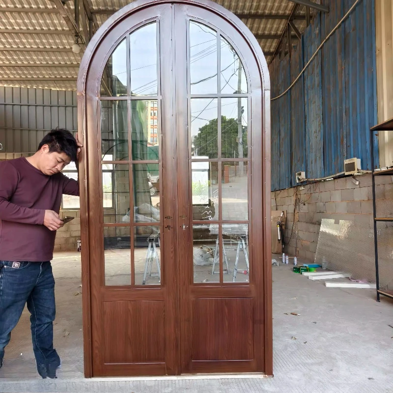 

French wrought iron arched retro extremely narrow arc glass double open shop courtyard custom baking paint