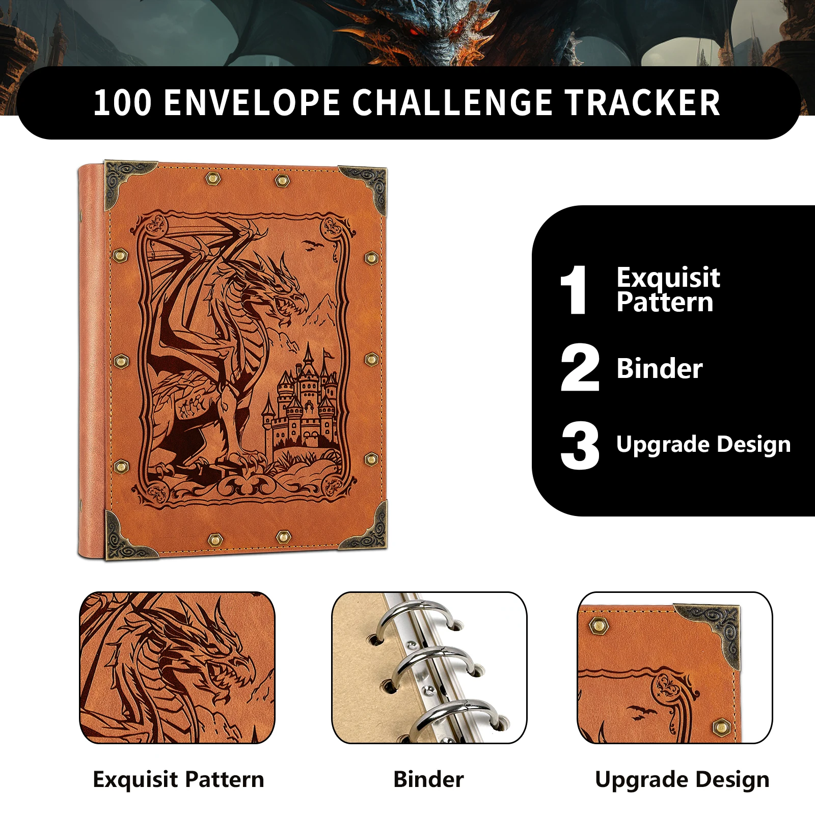 100 Envelopes Challenge Binder with Laminated $5050 Tracker Sheet & Pre-numbered Pockets