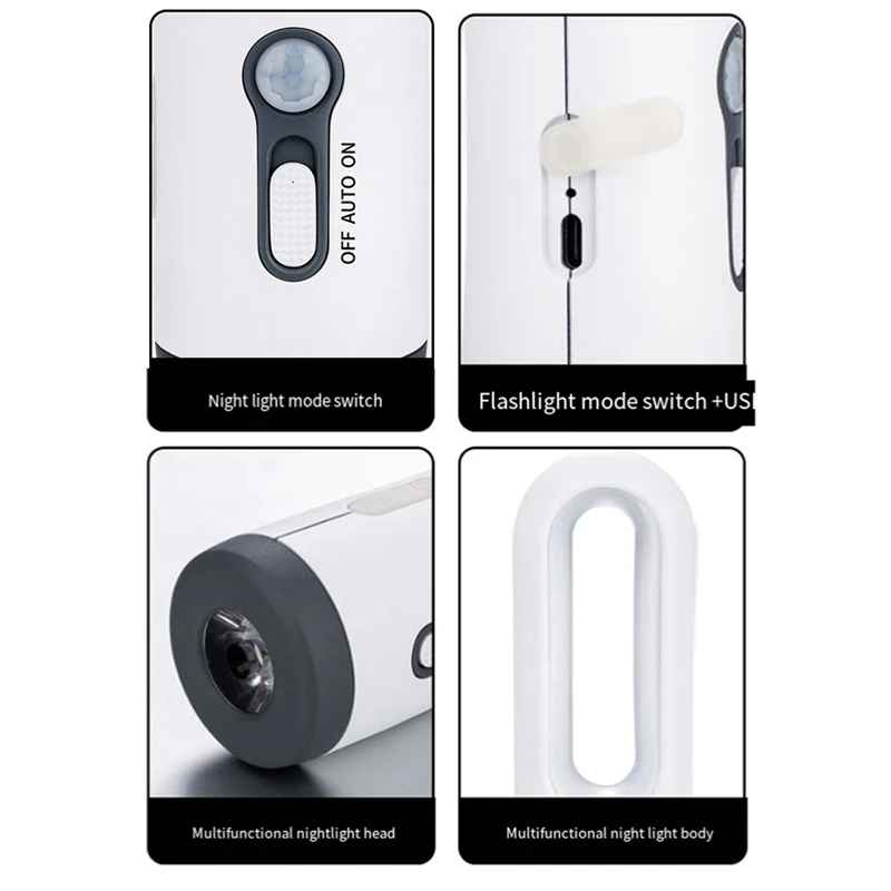 Lanterna portátil 2 em 1 com sensor de movimento, luz noturna com sensor do anoitecer ao amanhecer para quarto, banheiro, leitura, acampamento