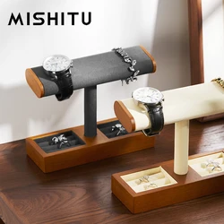 MISHITU Solid Wood Watch Display Stand T-bar Watch Jewelry Storage Rack Stand for Men Women Jewelry Accessory Organizer Holder