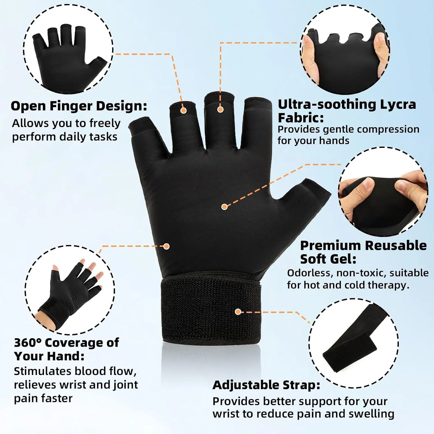 1 Pc Hot Cold Therapy Arthritis Ice Gloves Adjustable Compression Gel Gloves For Hand Pain Relief Swelling Recovery