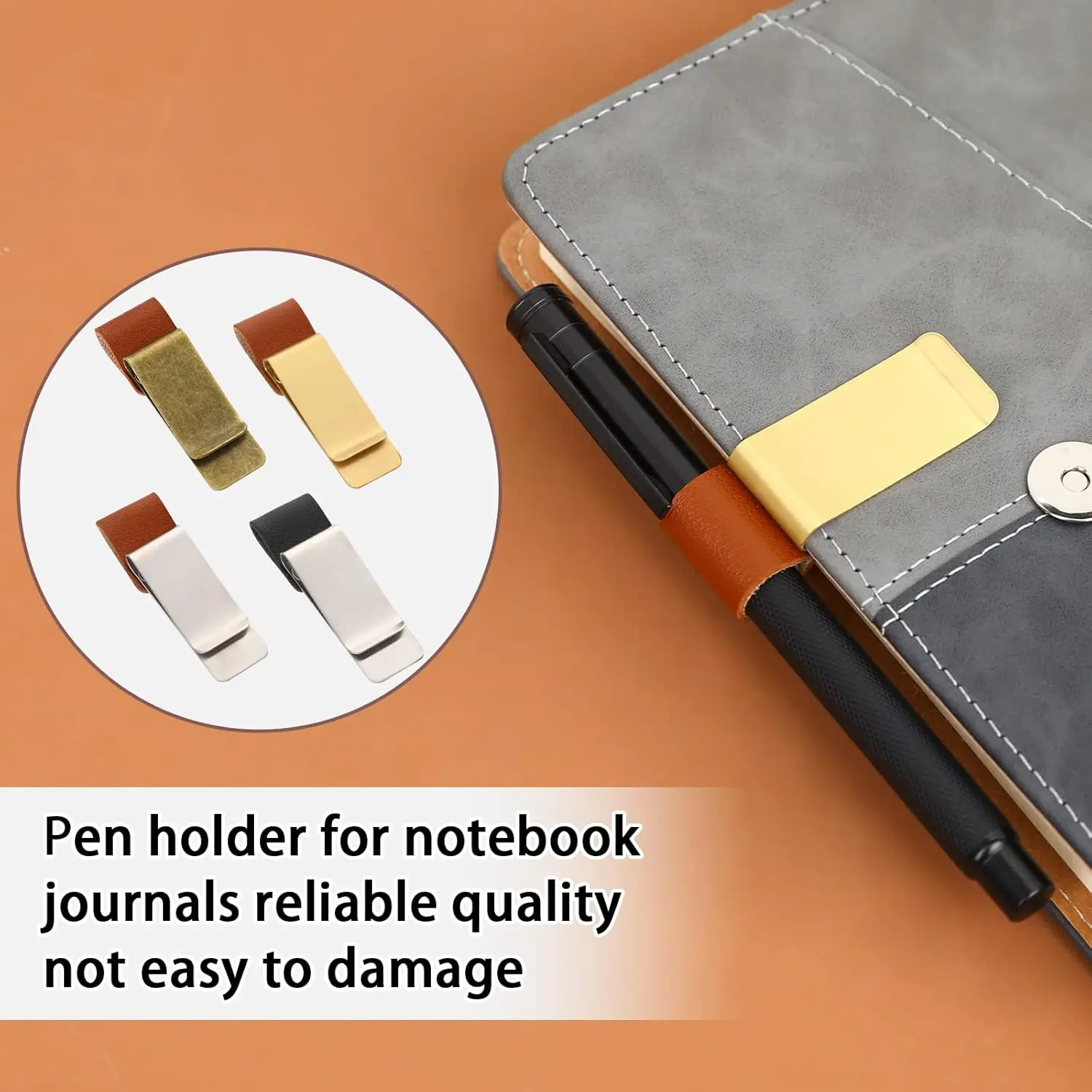 Handgemaakte lederen messing roestvrijstalen pennenhouder Clip Journal Notebook Bladwijzer Papieren map Schrijven Kantoorbenodigdheden Pen Loop