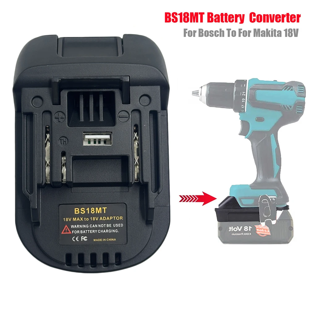 Battery Adapter Converter for Bosch 18V Converted To for Makita 18V Li-ion Battery BL1830 BL1850 BS18MT Adapter with USB Port