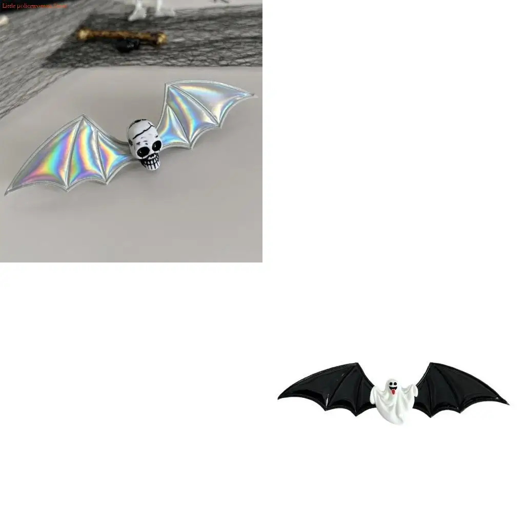 F92D 1PC Secure Hold Bat Themed Hair Accessory Lightweight PU Leather Barrettes Gothic Party Essential Long Wear