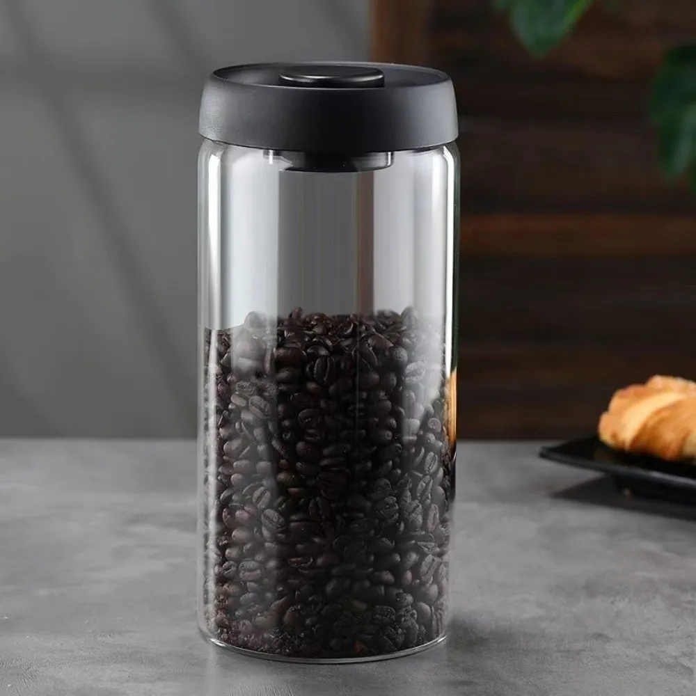 Moisture Proof Vacuum Sealed Jar Manual High Borosilicate Glass Coffee Bean Storage Jar Press Type Keep Fresh Glass Coffee Jar
