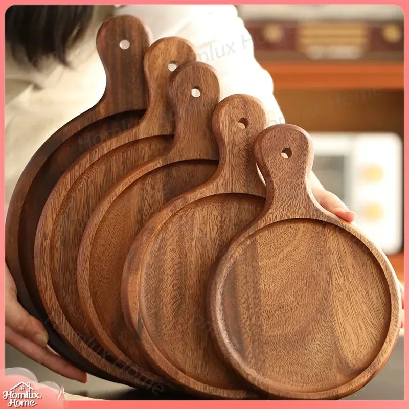 8 inch 9 inch Round Wooden Pizza Tray Walnut Dinner Tray Sushi Tray Cake Solid Wood Serving