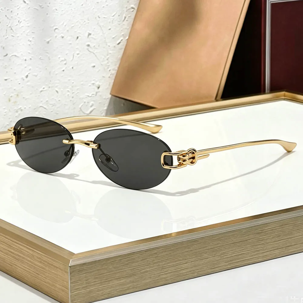 Rimless Oval Y2k Sunglasses Women and  Men 2026 New Sun Glasses Vintage Luxury Metal Punk Outdoor Knot Rope Small Eye Glasses