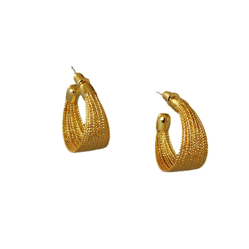 

Retro Port trendy exaggerated gold earrings high-end multi-layer circle earrings