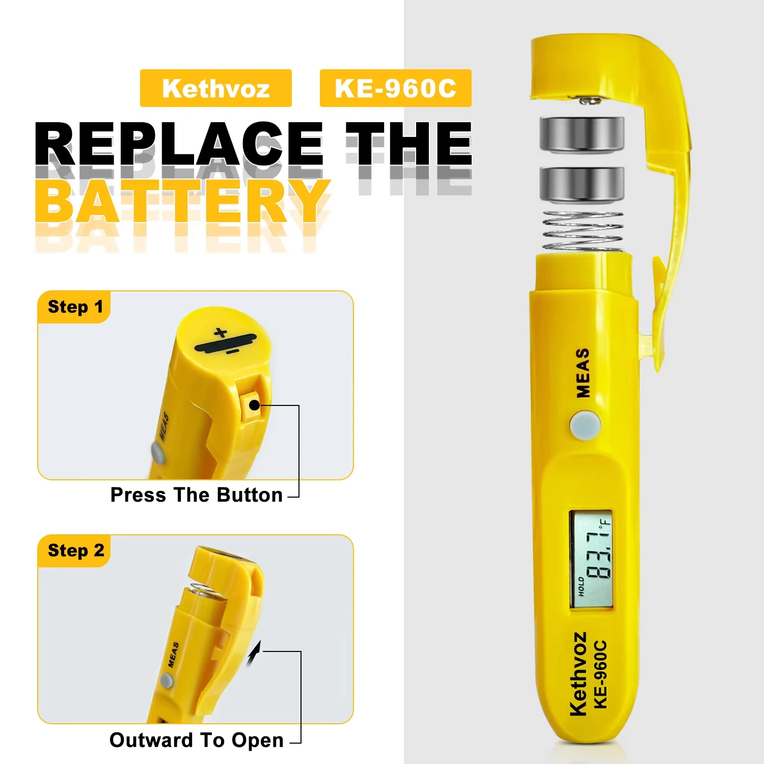 HoldPeak Mini Handheld Infrared Thermometer, High Precision Non-contact Meter, ℃/℉ Switch for Home & Industrial Use