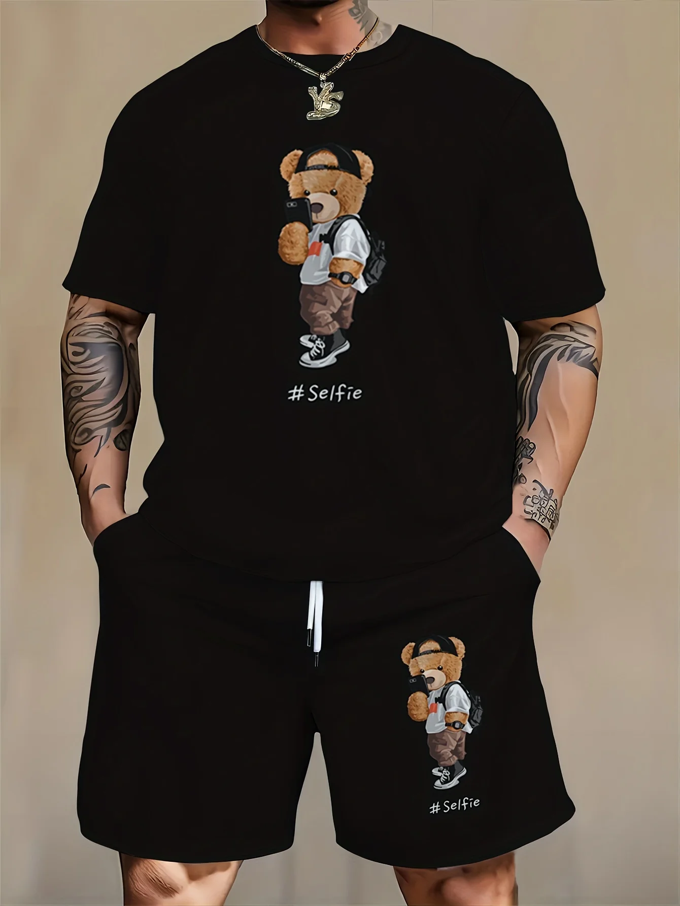

The new men's set for summer 2025 features 3D cartoon and funny bear prints which are casual fashionable soft and comfortable