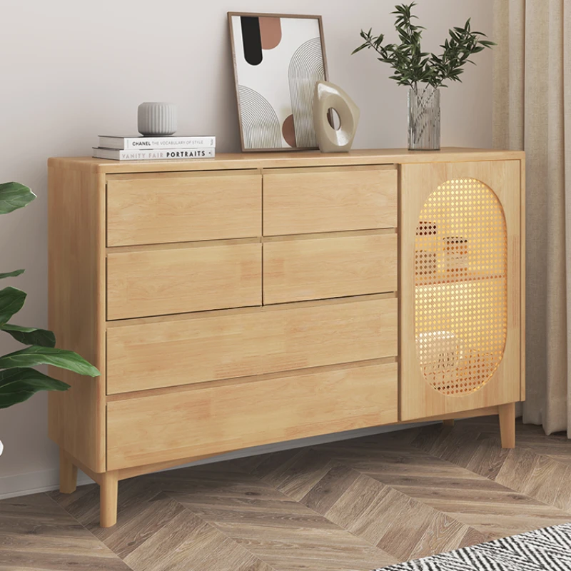 

Rattan Solid Wood Chest of Drawers Storage Nordic Style Six Buckets Five-Bucket Cabinet Storage Chest of Drawer