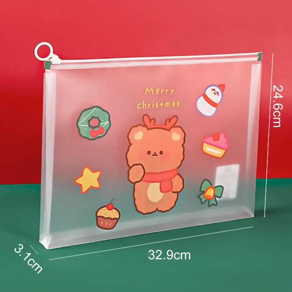 File Folder High Capacity Waterproof Transparent Visual File Organizer Cartoon Christmas Student A4 Zipper Bag School Supplies