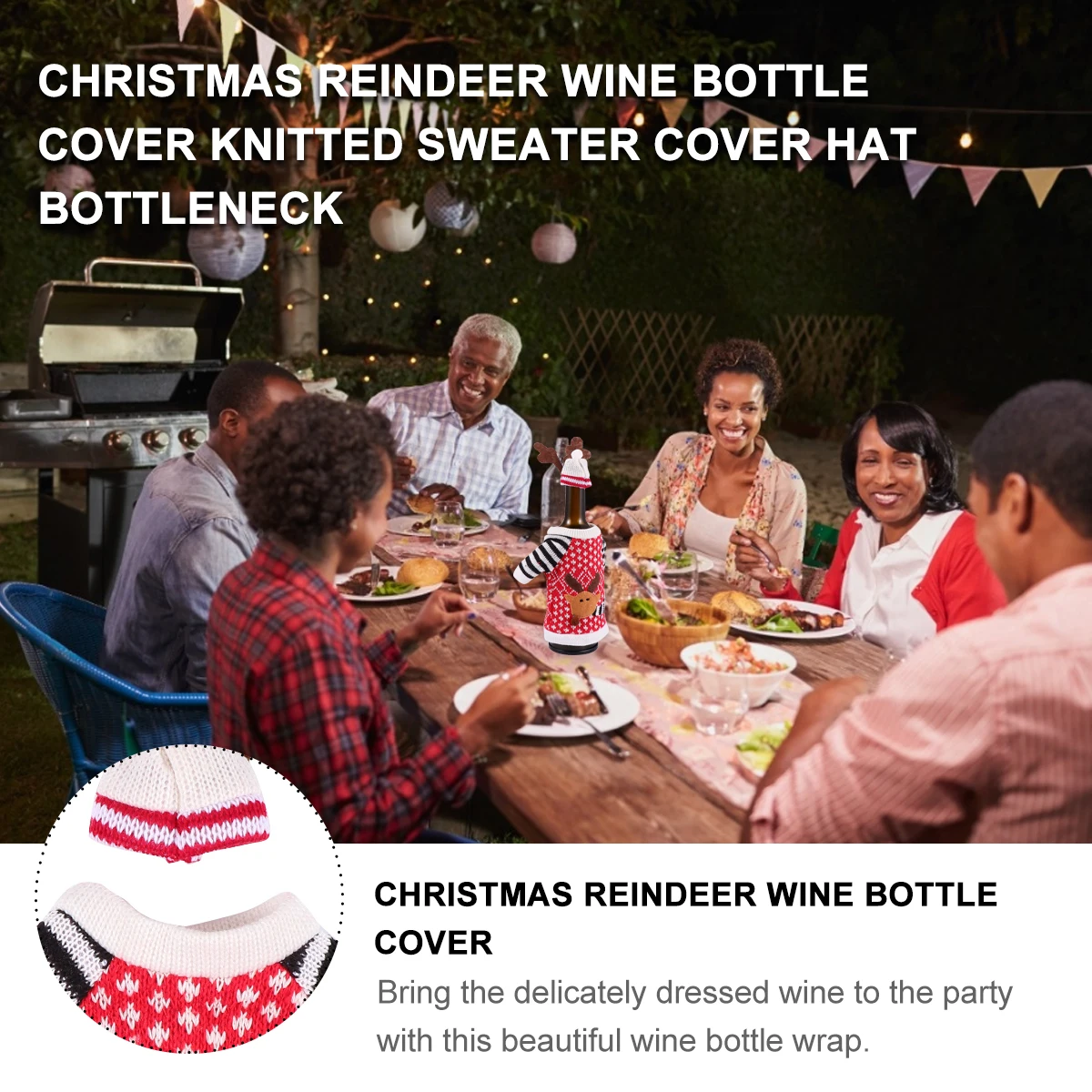 

1 Set Wine Bottle Cover Christmas Reindeer Knitted Sweater Design Non-Woven Fabric Elegant Wine Bag For Party Restaurant
