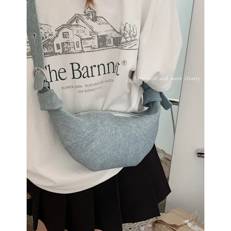 

New Designer Underarm Bag Women Denim Dumpling Purse Wide Strap Shoulder Crossbody Bag Unique High-End Fashionable Small Handbag