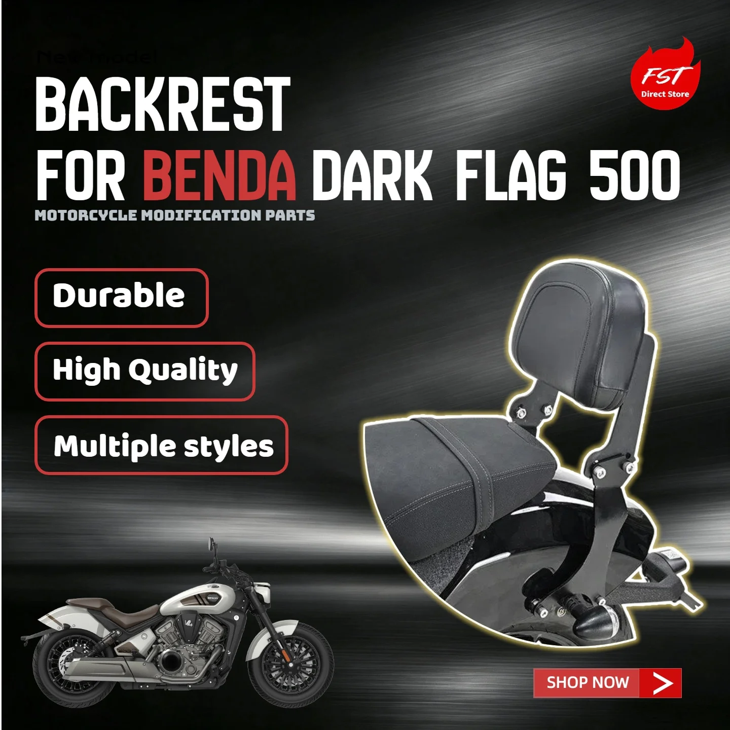 For BENDA Dark Flag 500 Motorcycle Multi-Functional Folding Rear Backrest, Luggage Rack & Tail Bracket Modification Accessories