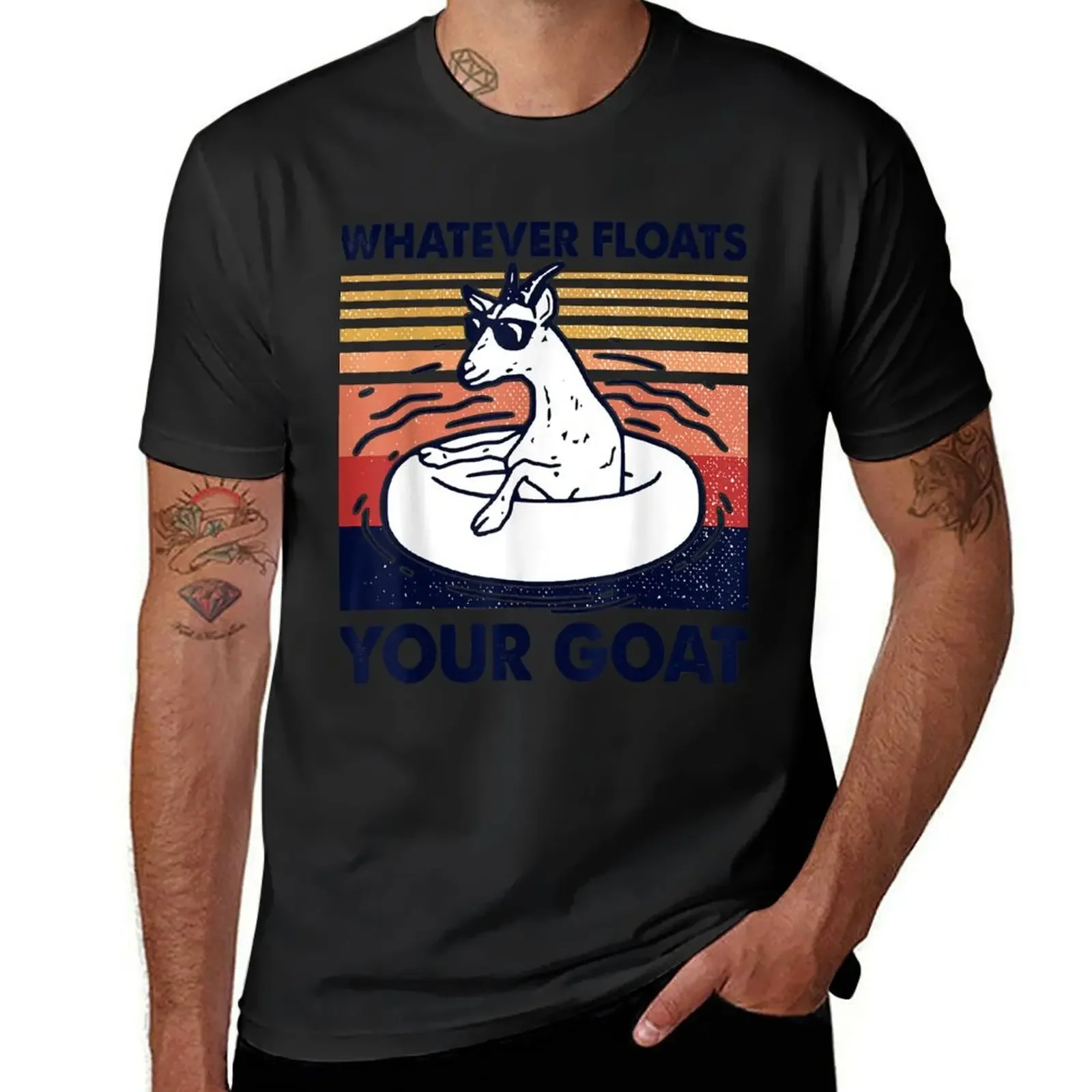 Vintage Funny Whatever Floats Your Goat Goats Mom Farming T-Shirt graphics oversized t shirt outfits for men