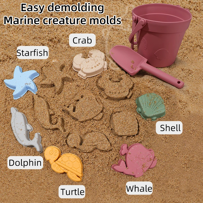 8-in-1 Food-Grade Silicone Kids Sand & Bath & Beach Toys Set | Beach Play Kit for Toddlers | Summer Outdoor Playing Tools