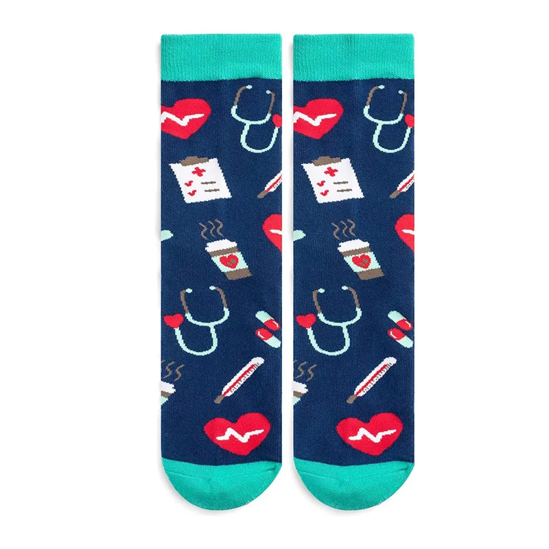 Chaussettes unisexes en coton pour femmes, dessin animé, appareil hospitalier, stéthoscope drôle, coeur, café, médecine, impression, médecin,