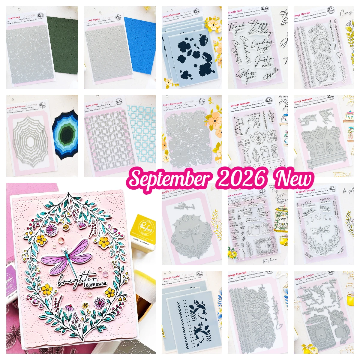 Pink Fresh Dragonfly Dreams – Set mit Metallstanzformen und Stempeln für Weihnachts-, Winter- und Blumenmotive, Schleifen, Kränze, Scrapbooking