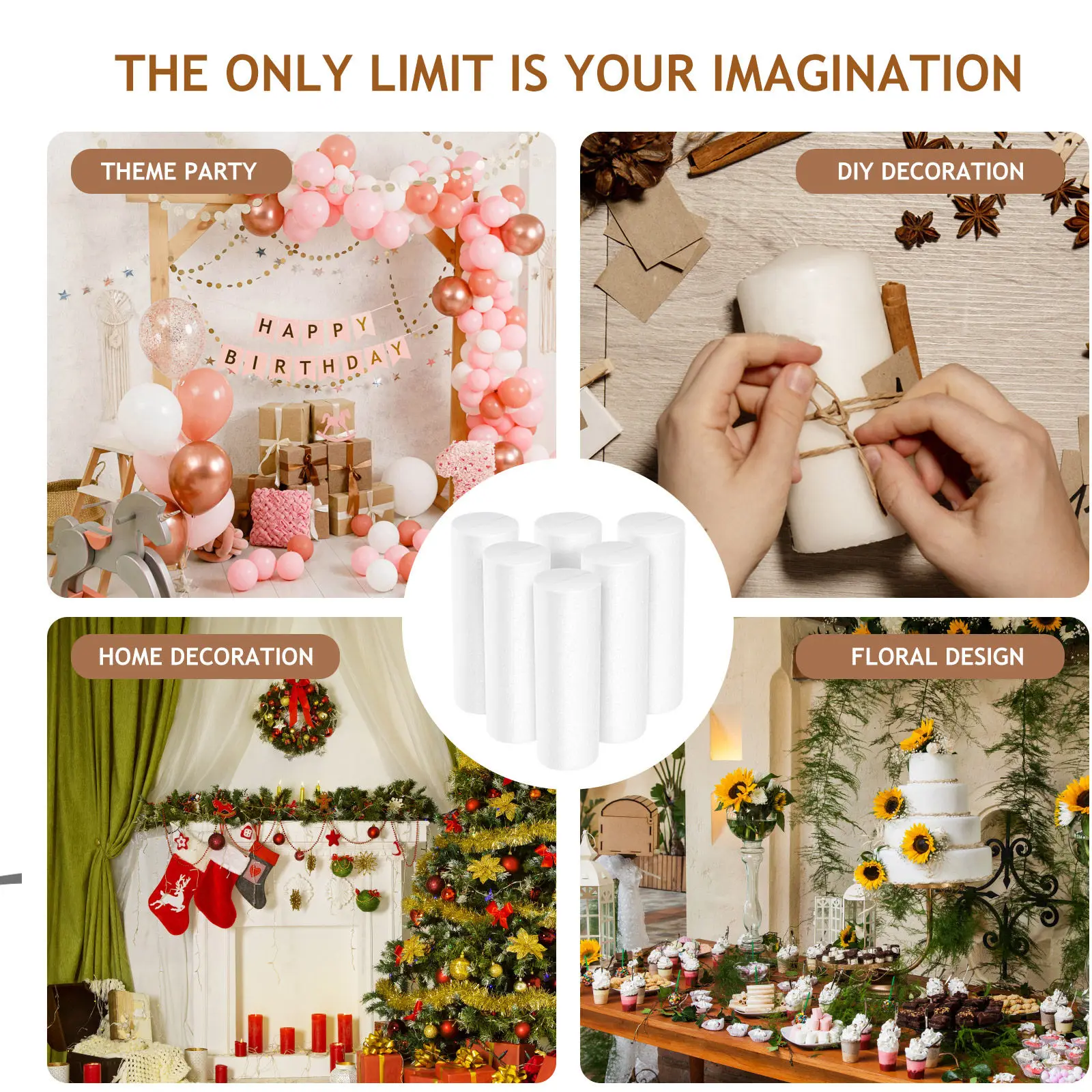 10Pcs Polystyrene Foam Cylinders White Craft Foam Rods Christmas Wreath Base Floral Arrangement DIY Supplies Painting Modeling view 6