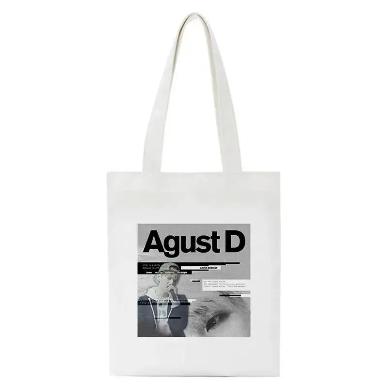 Korean Agust D Shopping Bag Fashion Vintage Harajuku Shopper Bag Graphic Tote Handbag Women Large-capacity Female Shoulder Bag