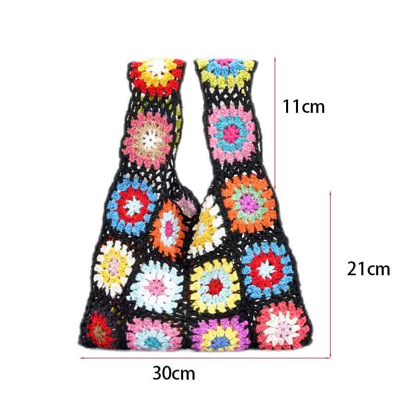 Bohemian Crochet Flower Plaid Women Handbags Handmade Woven Small Tote Purses Casual Summer Beach Bag Braid Bali Purses 2022 Sac