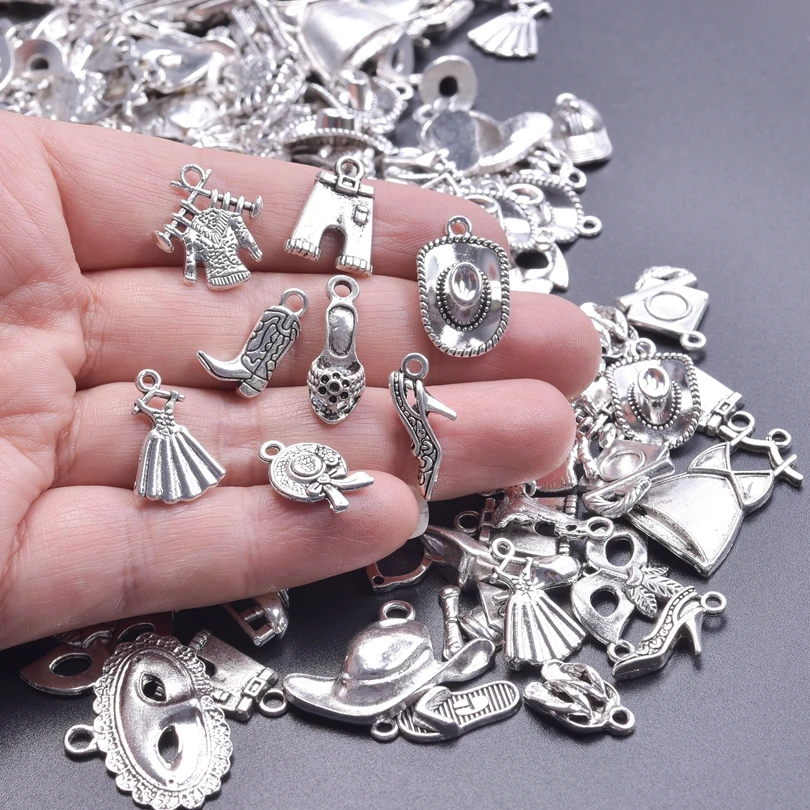 10/20/30/40Pcs Mix Styles Ballerina Skirt Pants High Heels Hat Boots Charms Mask Masquerade Mardi Gras Pendant For Jewelry