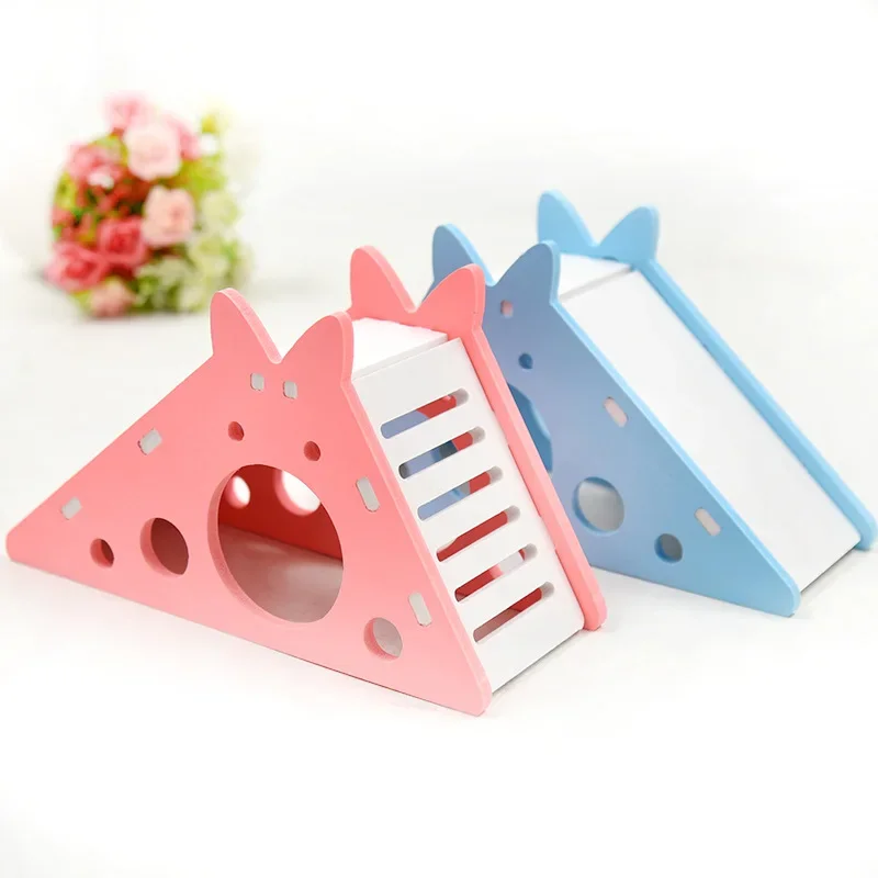 Assembled Hamster Slide Toy Guinea Pig Golden Bear Wooden Colorful Hamster House Small Pets Cage Toys Hamster Accessories