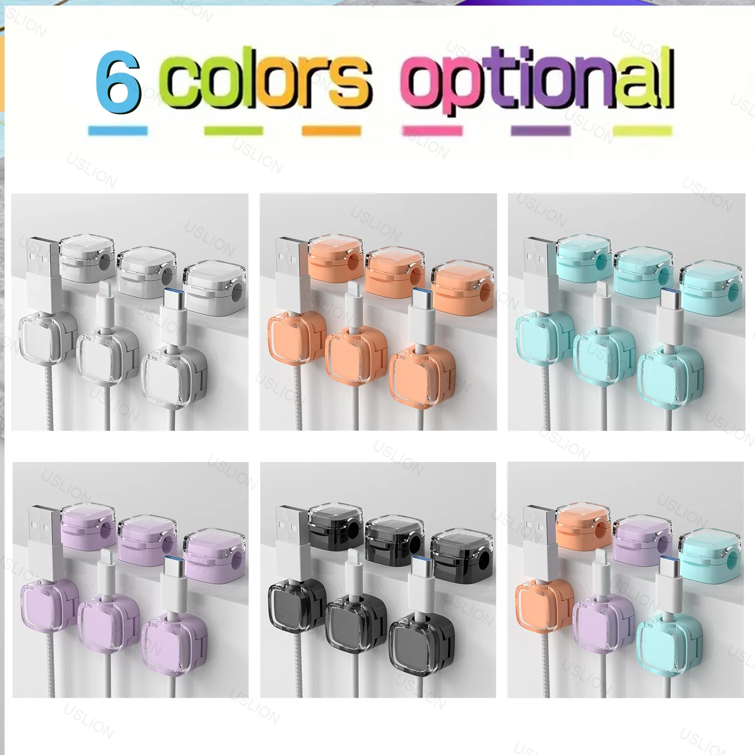 Colorful 6PCS Magnetic Cable Clips Cable Smooth Adjustable Cord Holder Under Desk Cable Management Wire Keeper Cable Organizer