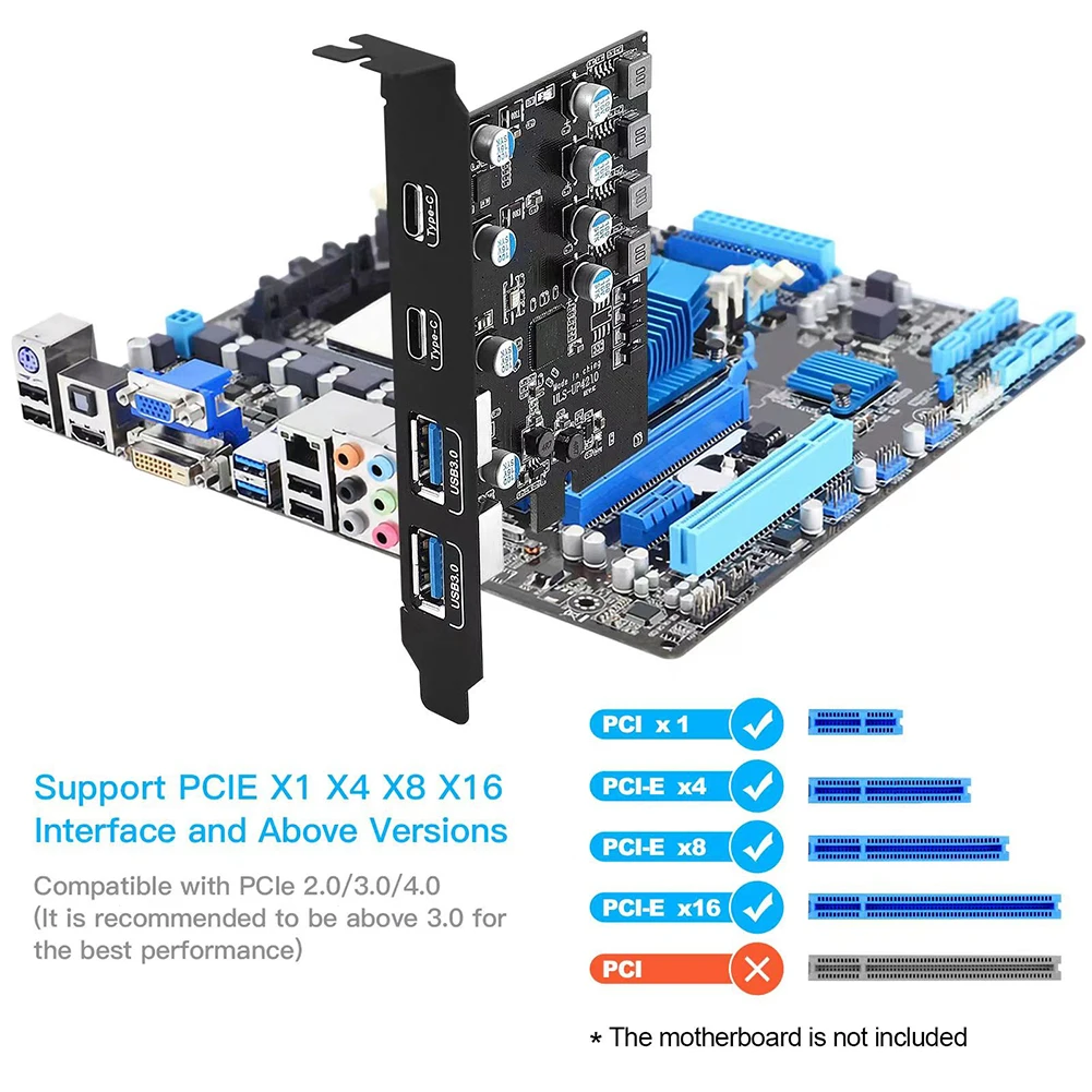 Type C USB 3.2 Gen1 PCIE Card Hub USB 3.0 PCI Express Board 2*USB