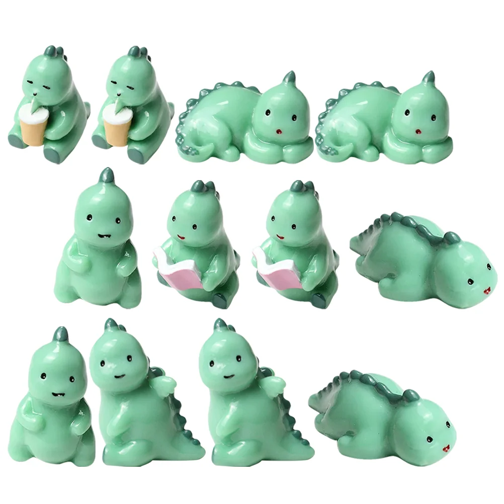 12 Pcs Statue Model Mini Dinosaur Ornament Micro Scene Animal Miniature Resin Garden