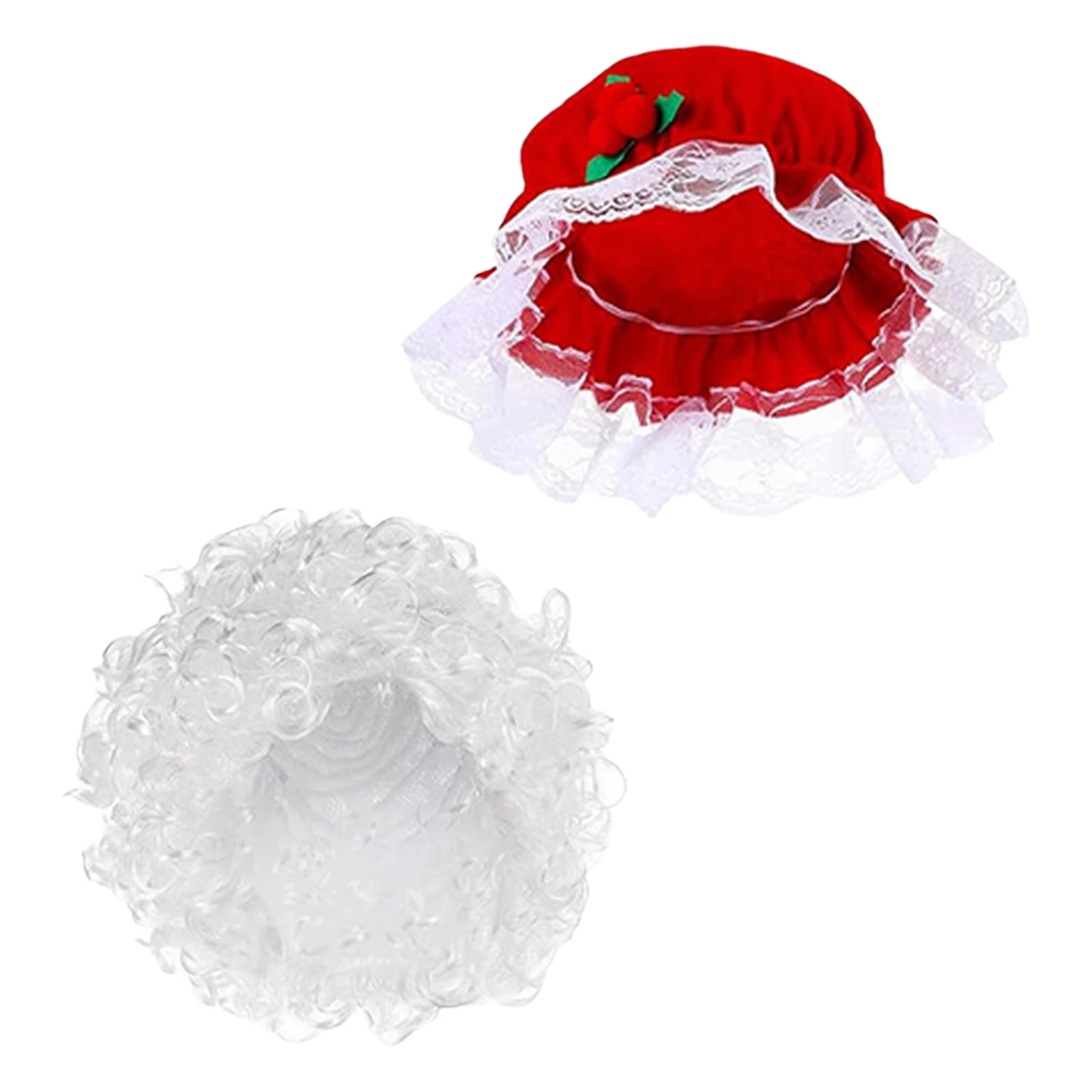 مجموعات أزياء النساء العجوز لعيد الميلاد السيدة كلوز لنظارات الشعر المستعار ومئزر شبكي للشعر وما إلى ذلك لأزياء كلوز التنكرية #5