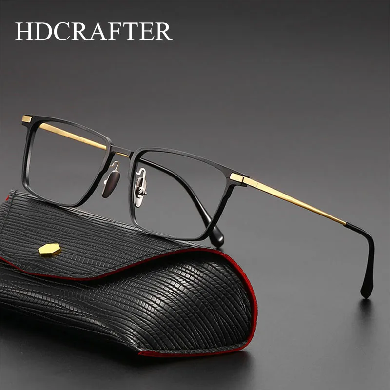 HDCRAFTER Titanium 146mm Wide Optical Prescription Glasses Frame Men Square Eyewear Male Full Myopia Reading Eyeglasses Frames