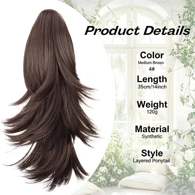 14Inch Synthetic Claw Clip Layered Short Ponytail Extension Fake Pony Tail Hairpiece Easy Install for Women Daily Party