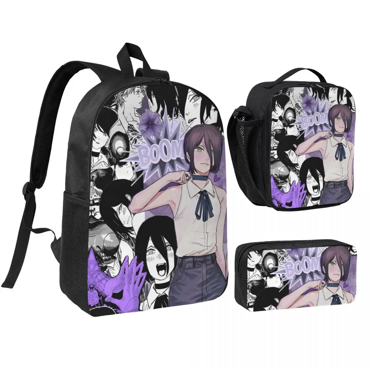 

Рюкзак Chainsaw Man Reze 3pecs/set для подростков, аниме, манга, ноутбук, рюкзак, сумка для обеда, пенал
