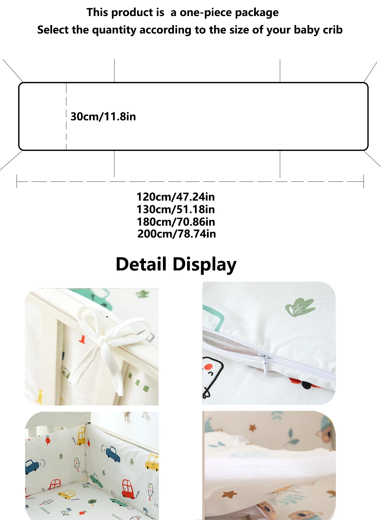 1 Stück Babybett-Schutzbeschiene, weiche Polsterung, Stoßstangeinlage für Säuglingsbett, gepolsterter Bettzaun mit Cartoon-Druck, einteilig, 120/180/200 cm Länge