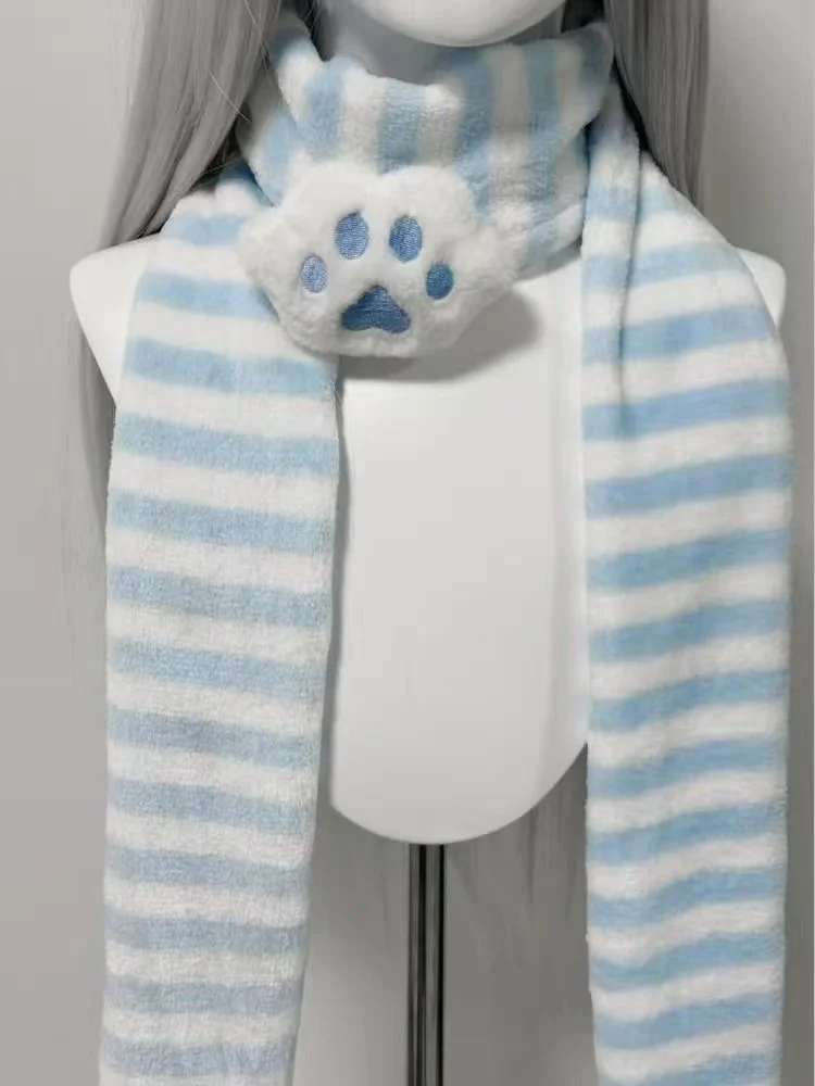 Kawaii Kniied Scarf Cat Paw Decoration Stripe Scarves Y2K Autumn Winter Cute Keep Warm Scarf Subculture Accessories view 6