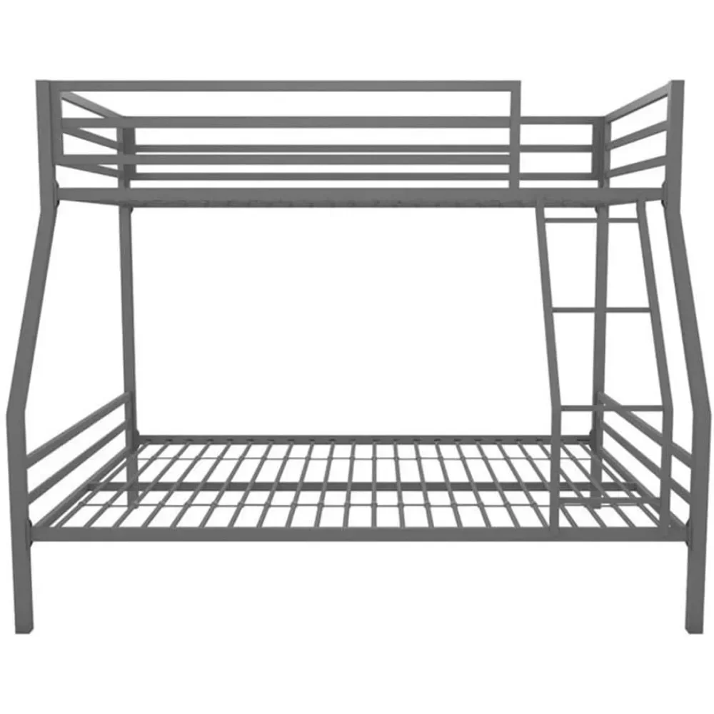 Kid Bed Metal Bunk Bed Frame for Kids Teens with Angled Ladder  High Guardrail and Metal Slats Underbed Storage Space Bed