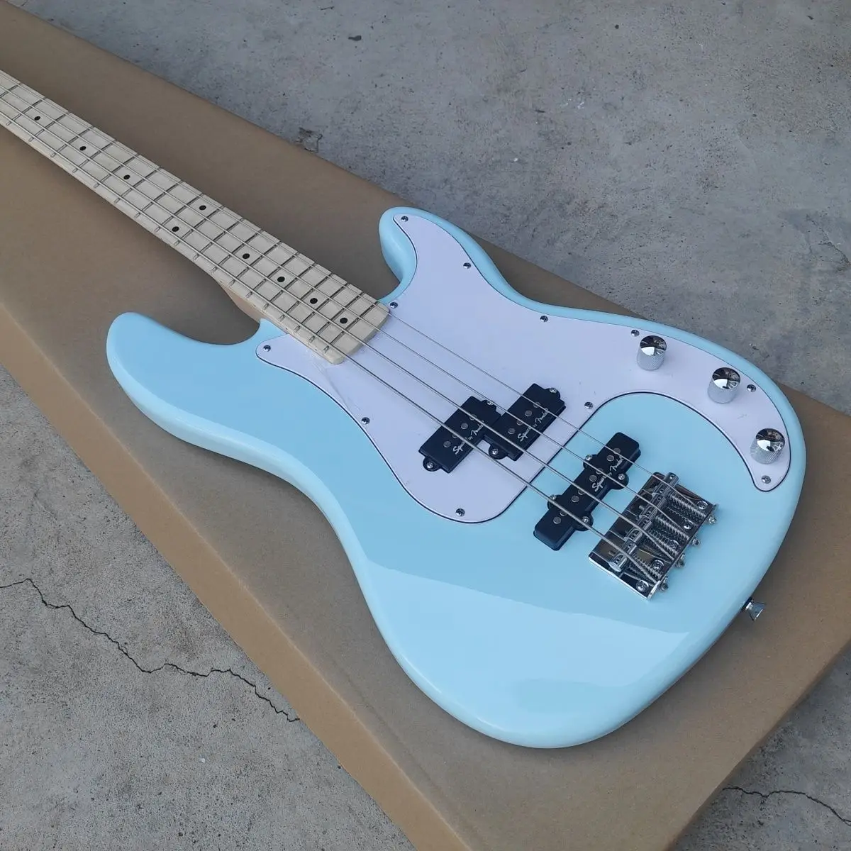 Sky Blue Electric Bass PJ 4-String Bass, Professional Performance Band Rehearsal