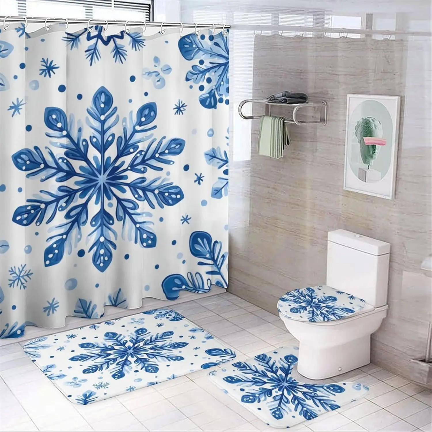 

Набор занавесок для душа и ковриков для ванной, зимний узор снежинки, наборы занавесок для ванной комнаты с ковриками, разработанный для фермерского дома