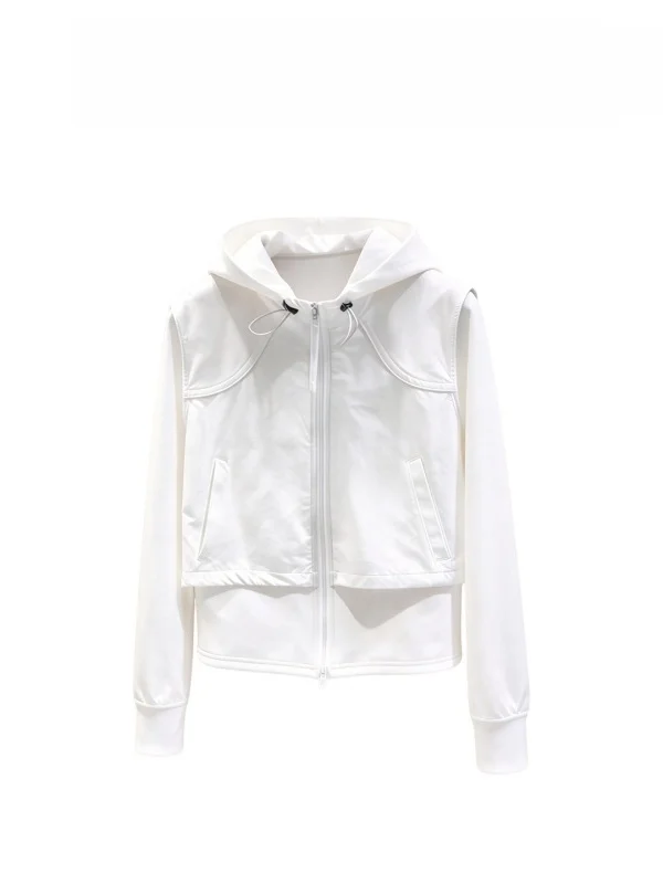 Spring 2026 Women's Slim Fit Short Thin Spliced Hat Jacket Casual Style Korean Version Top Selling Points: Apparent Slimming ...