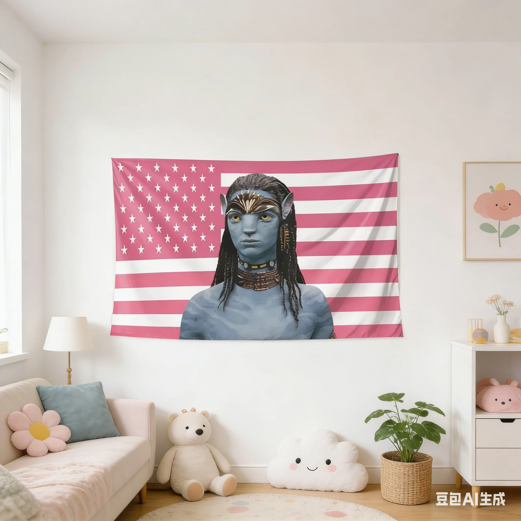 1pc Avatar Neytiri Pink USA Flag Tapestry 2D Polyester Wall Hanging for Bedroom Living Room All Season Home Decor