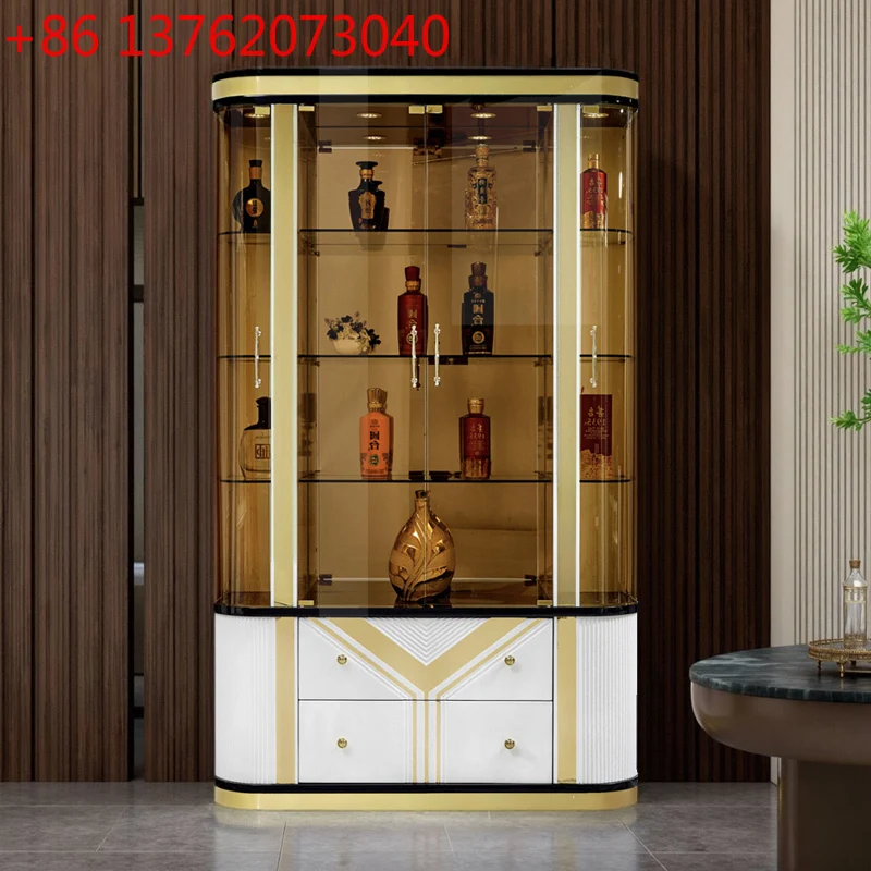 New light luxury wine cabinet, high-end display cabinet in living room, glass door against wall storage