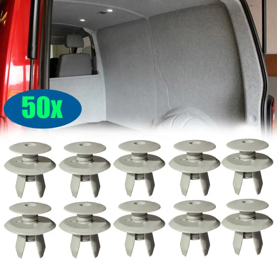 50Pcs Car Fasteners Trim Panel Lining Clips Gray Plastic Retainer Auto Fastener Clip for VW Volkswagen T4 T5 Transporter Eurovan